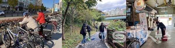 ▲왼쪽부터 방치자전거 단속, 구파발 천 환경정비, 전통시장 환경정비 모습.